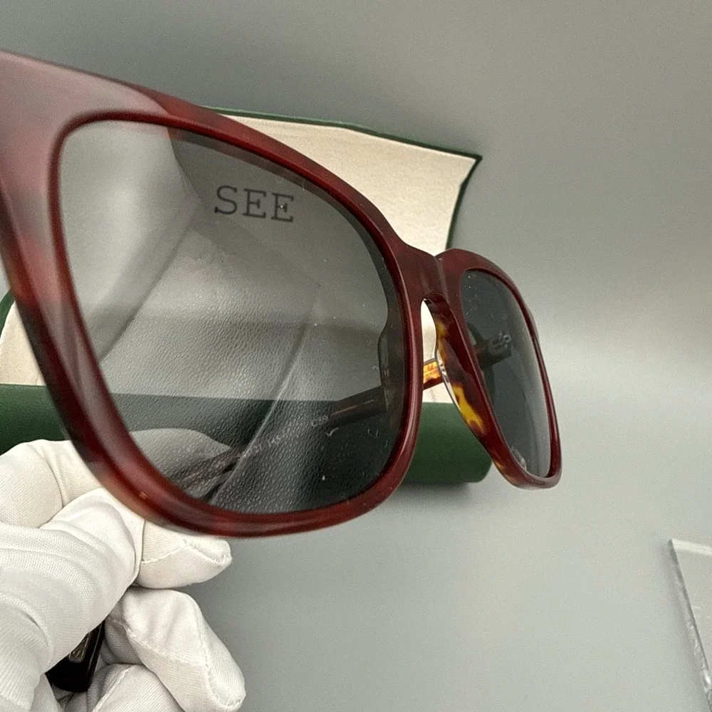 SEE 9651 Authentic Polarized Square Sunglasses Red Tortoiseshell 54-21 145 &Case